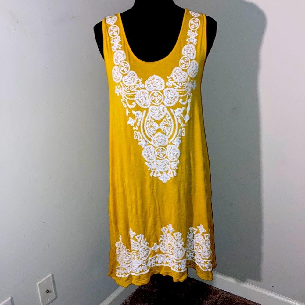 Exist | Women’s Sleeveless Yellow/White MIDI Dress - Size